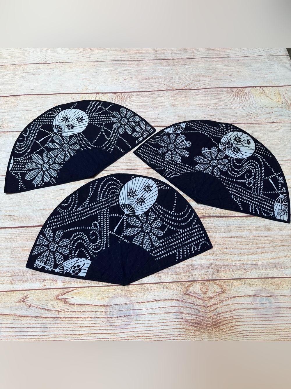 Dark Blue Floral / Fan Pattern Placemats